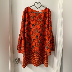 GB Girls Vibrant Red Dress with Black and Blue Patterns